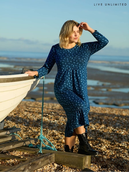 Live Unlimited Blue Curve Paisley Cotton Slub Tiered Midi Dress (B82008) | €39