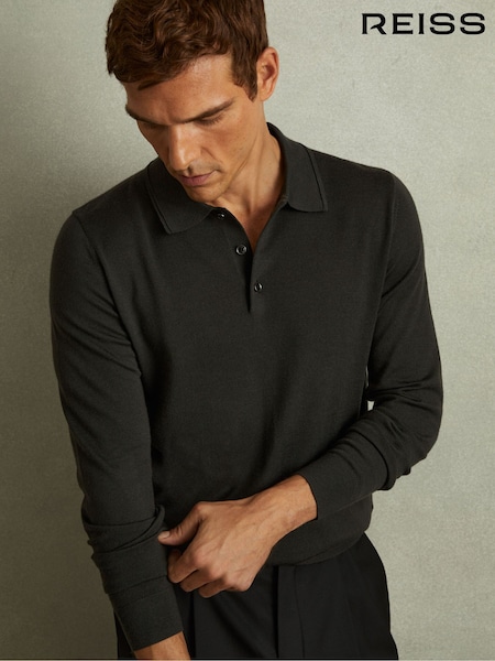 Reiss Dark Military Green Trafford Merino Wool Polo Shirt (B82018) | $195
