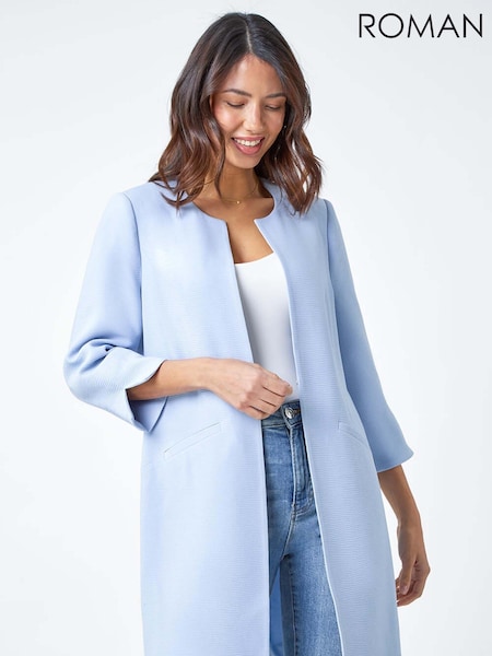 Roman Blue Textured Longline Smart Coat (B82028) | ₪365