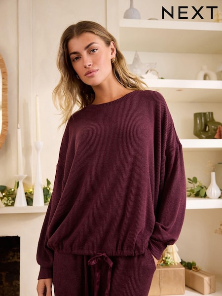 Berry Red Ribbed Knitlook Lounge Top (B82076) | €11