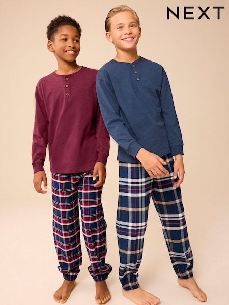 Marineblau/Burgunderrot - 2 Pack Long Sleeve Woven Check Pyjamas (3-16yrs) (B82129) | 25 € - 32 €