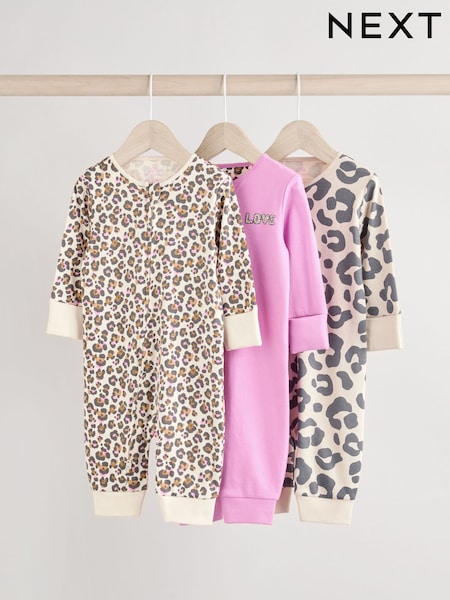 rožnata - 100% Cotton Two Way Zip Baby Footless Sleepsuit 3 Pack (0mths-3yrs) (B82146) | € 16 - € 18