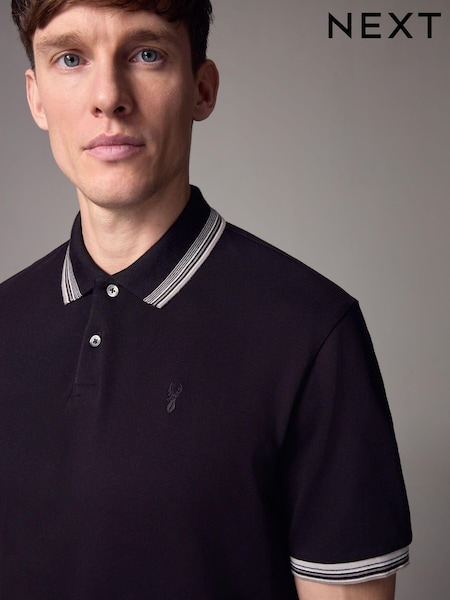 Black Regular Fit Short Sleeve Tipped Polo Shirt (B82195) | 99 QAR