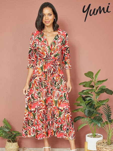 Yumi Pink Paisley Pleated Midi Dress With Pleats (B82210) | €36