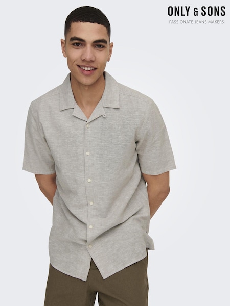 Only & Sons Grey Printed Linen Resort Shirt (B82248) | €16