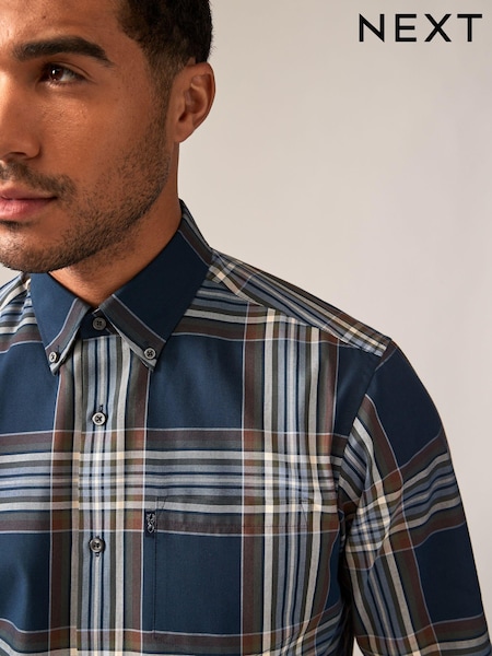 مربعات أزرق كحلي Madras - Regular Fit Easy Iron Button Down Oxford Shirt (B82340) | ‏134 ر.س.‏