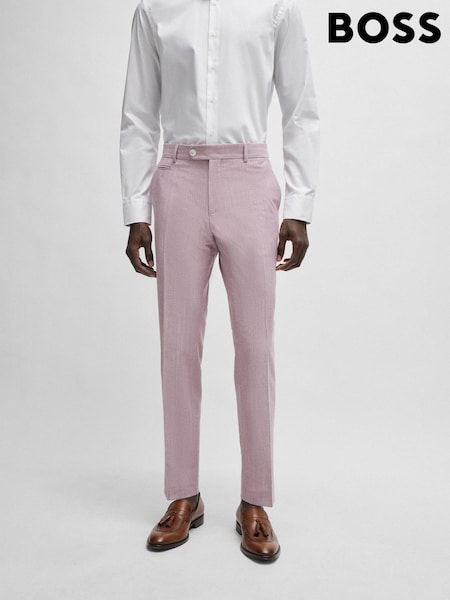 BOSS Pink Slim-Fit Trousers In A Micro-Patterned Cotton Blend (B82375) | €102
