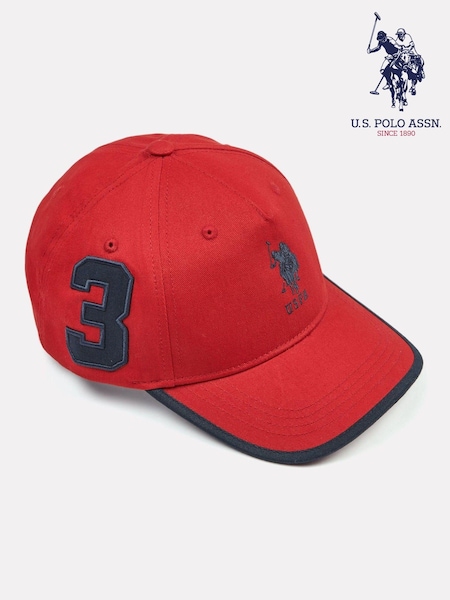 أحمر - قبعة بيسبول للرجال‪Player 3 من القطن 100% تشكيلة ‬ من U.S. Polo Assn. (B82398) | ‏7 ر.ع.‏
