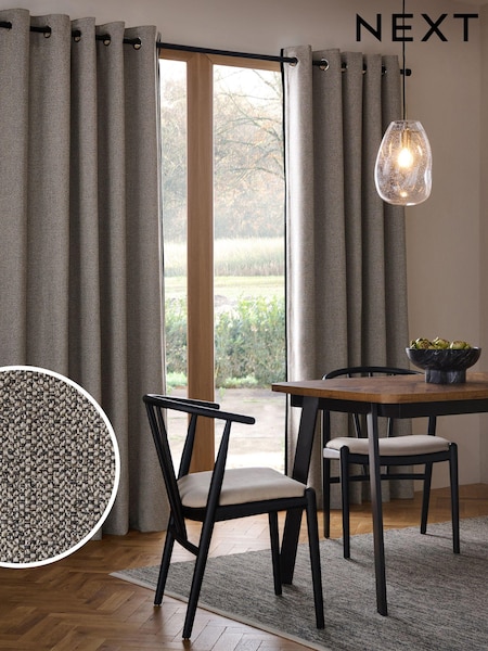 Aubrey Tweed Velour Trim Eyelet Lined Curtains (B82423) | R$ 785 - R$ 1,570