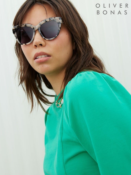 Oliver Bonas Milky Faux Fur Tortoiseshell Cat Eye Sunglasses (B82442) | 248 LEI