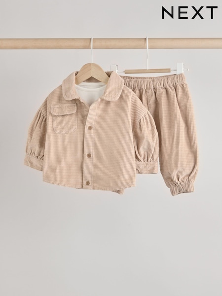 Neutral Baby Shirt And Trousers 100% Cotton Set 3 Piece (0mths-2yrs) (B82532) | AED122 - AED132