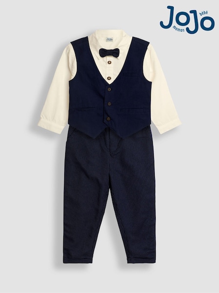 JoJo Maman Bébé Navy Houndstooth Waistcoat Shirt and Trousers Set (B82643) | 2,704 UAH