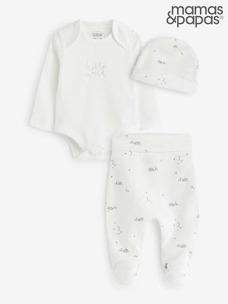 Mamas & Papas 100% Cotton Welcome To The World My First Outfit White Bodysuit Set 3 Piece (B82649) | 160 zł