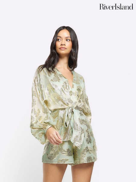 River Island Green Light Tie Ombre Metallic Playsuit (B82671) | €37