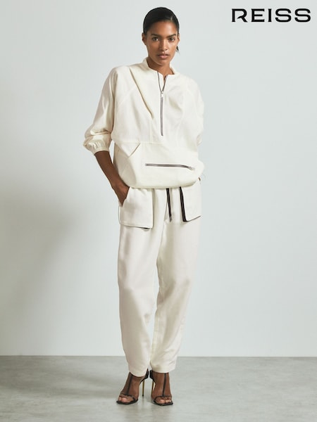 Reiss White Victoria Linen Blend Hooded Sports Jacket (B82690) | €601