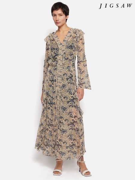 Jigsaw Scape Crinkle Maxi Coral Dress (B82751) | 268 €