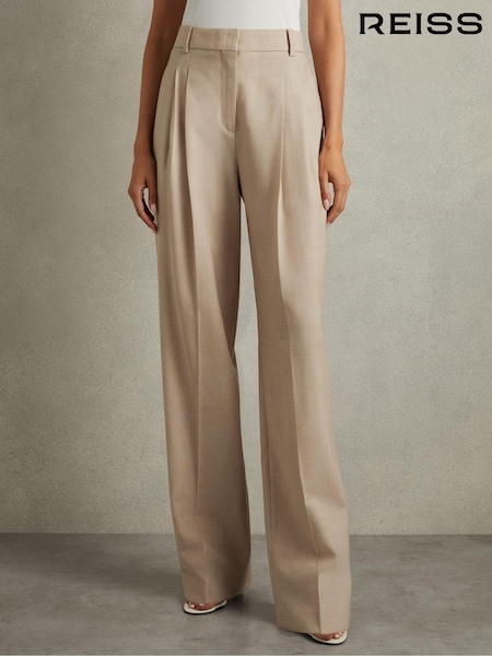 Reiss Neutral Sadie Petite Wool Pleat Front Wide Leg Suit Trousers (B82839) | €256
