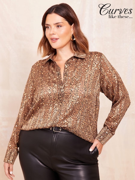 Curves Like These Brown Animal Printed Dip Back Shirt (B82953) | 104 QAR