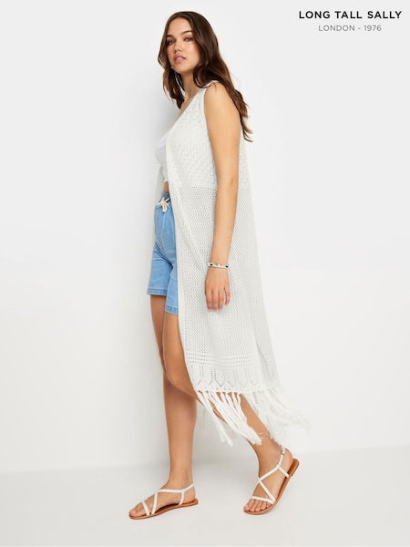 Valkoinen - Long Tall Sally Longline Crochet Waistcoat (B82965) | €46