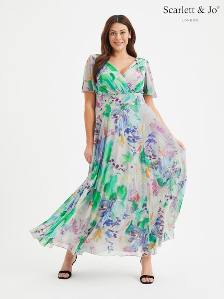 Scarlett & Jo Green & Purple Multi Floral Isabelle Angel Sleeve Maxi Dress (B83093) | €66