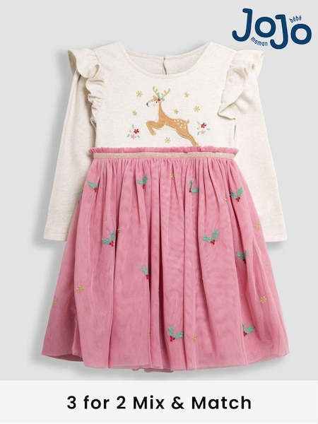 JoJo Maman Bébé Christmas Appliqué Tulle Party Dress (B83107) | €58 - €68