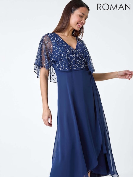 Roman Blue Sequin Embellished Maxi Wrap Dress (B83133) | €57