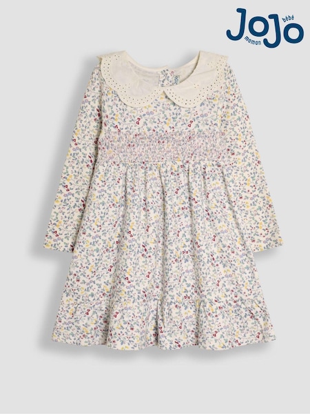 JoJo Maman Bébé Cream Floral Smocked Broderie Collar Dress (B83275) | €40