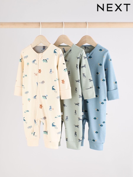 Petrolblau - Baby Printed Zip Sleepsuits 3 Pack (0mths-3yrs) (B83299) | 27 € - 30 €