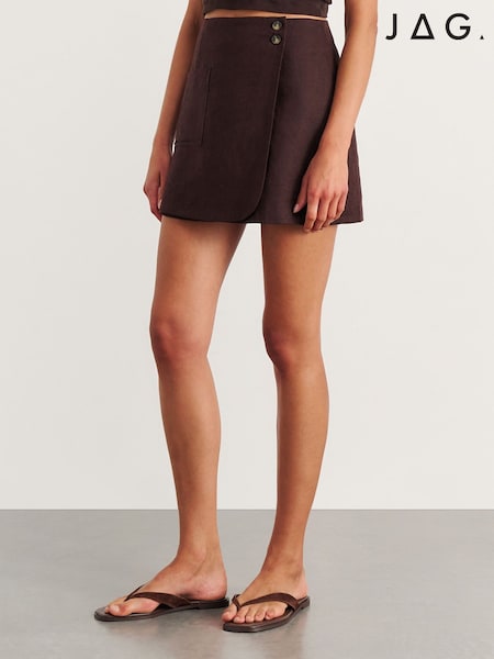 Brown - Jag Kayla Linen Wrap Mini Skirt