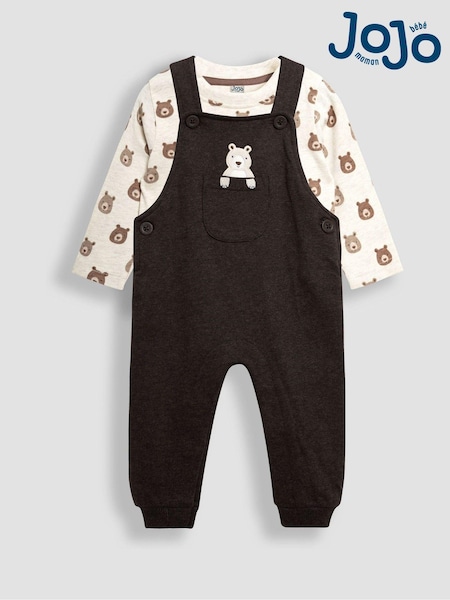 JoJo Maman Bébé Brown Bear Applique Dungarees & Top Set (B83343) | €45