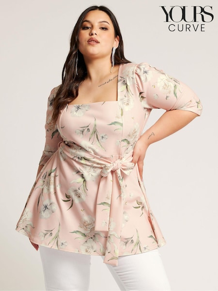 Yours Curve Pink Floral Print Square Neck Top (B83391) | €27