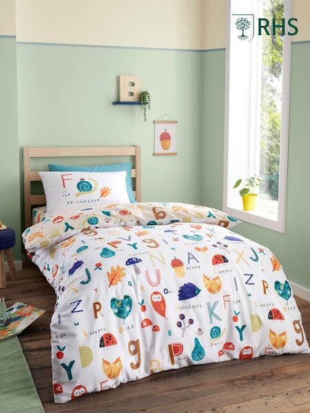 RHS White Woodland Alphabet Reversible Duvet Cover Set (B83422) | 74 QAR