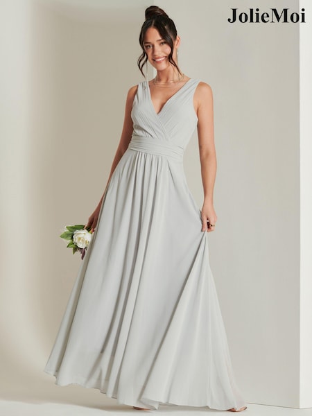 Jolie Moi Grey Pleated Bodice Chiffon Maxi Dress (B83466) | €52