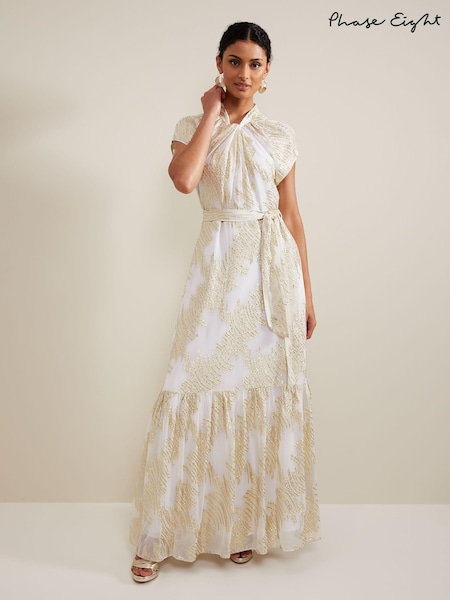 Phase Eight White/Silver Kerena Shimmer Maxi Dress (B83491) | 689 QAR