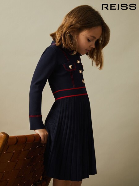 Reiss Navy Sapna Knitted Contrast Stitch Dress (B83626) | AED547