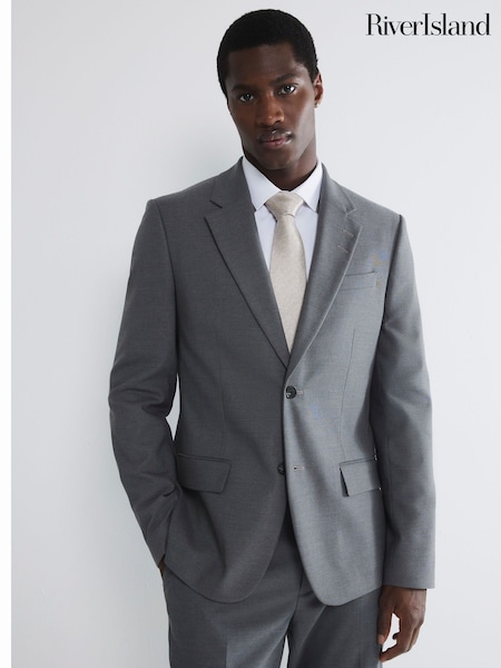 River Island Grey Slim Fit Plain Suit Jacket (B83641) | AED408