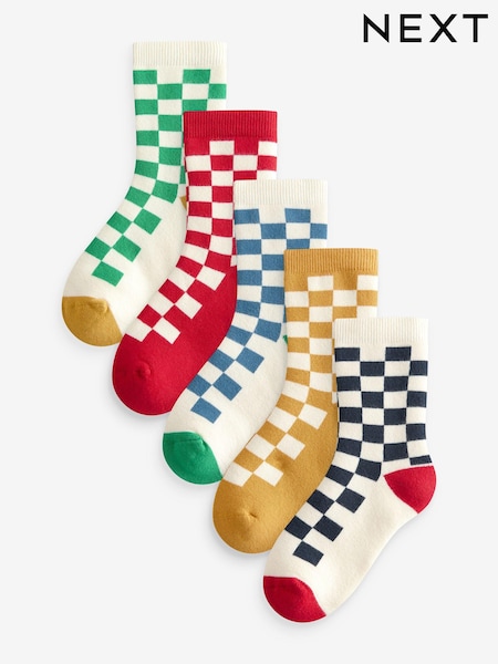Ecru Bright shakkilauta - Cosy Terry Cotton Rich Socks 5 Pack (B83652) | €12 - €15