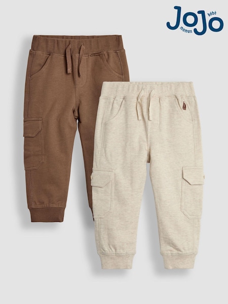 Tan Brown & Natural Marl - JoJo Maman Bébé Cargo 100% Cotton Joggers 2 Pack (B83672) | 33 €