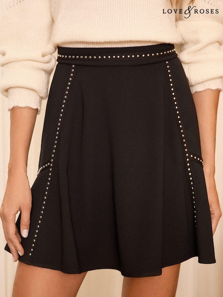 Love & Roses Black Stud Trim Mini Skirt (B83831) | €25
