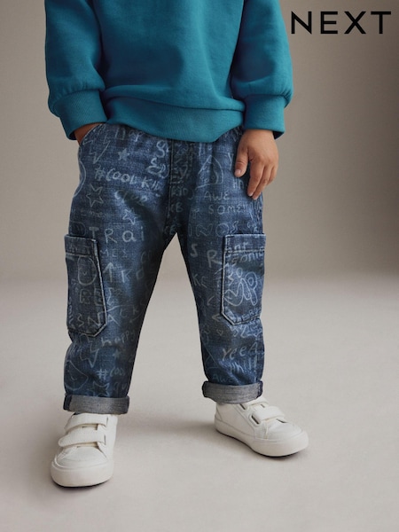 Mid Blue Graffiti 100% Cotton Laser Print Jeans (3mths-7yrs) (B83846) | R$ 135 - R$ 155