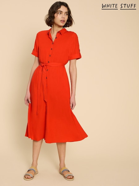 White Stuff Orange Beth Linen Blend Shirt Dress (B83884) | €53