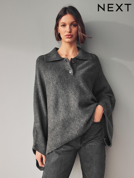 Gris de charbon de bois - Collared Poncho (B83920) | 49 €