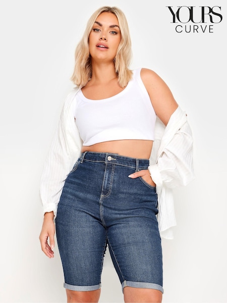 Yours Curve Blue Mid Stretch Denim Shorts (B83966) | €33