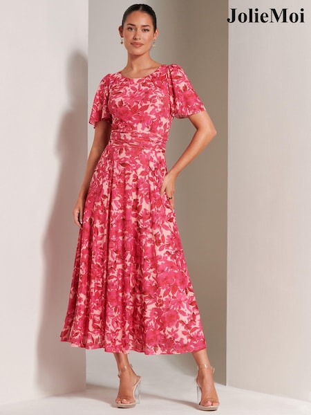 Jolie Moi Pink Elvira Print Mesh Maxi Dress (B83971) | €56