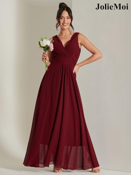 أحمر - Jolie Moi Pleated Bodice Chiffon Maxi Dress (B84005) | ‏43 ر.ع.‏