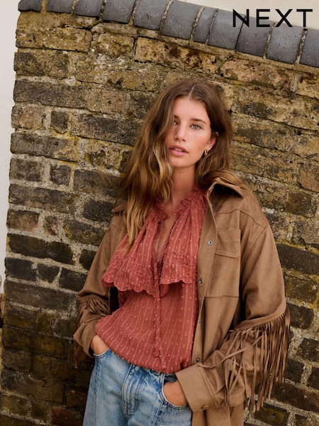 Taupe Brown Faux Suede Tassel Fringe Jacket (B84068) | €36