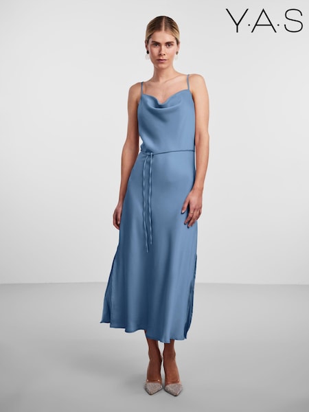 Y.A.S Blue Satin Cowl Neck Slip Dress (B84152) | €21