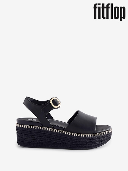 FitFlop Eloise Espadrille Leather Back Strap Wedge Black Sandals (B84168) | €88