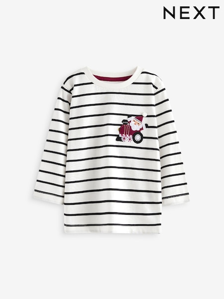 Black/Ecru Long Sleeve Christmas 100% Cotton T-Shirt (3mths-7yrs) (B84367) | €7 - €9