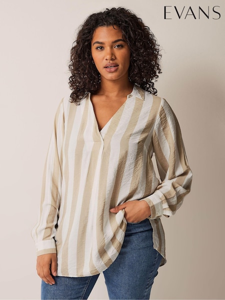 Evans Curve Striped Notch Neck Blouse (B84406) | €22